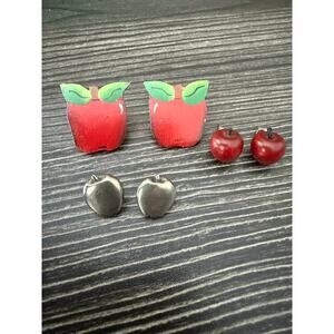 Vintage Red & Silver Apple Teacher Earrings Set (3)